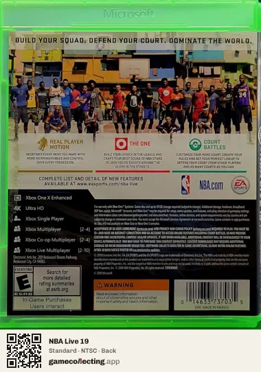 NBA Live 19 Xbox One, NTSC box back