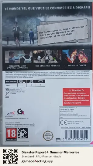 Disaster Report 4: Summer Memories Nintendo Switch, France box back