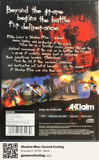 Shadow Man: 2econd Coming PlayStation 2, NTSC box back