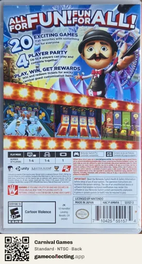 Carnival Games Nintendo Switch, NTSC box back