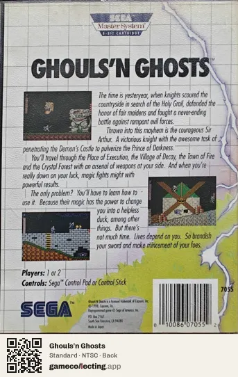 Ghouls'n Ghosts Sega Master System, NTSC box back