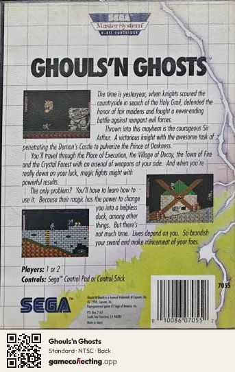 Ghouls'n Ghosts Sega Master System, NTSC box back