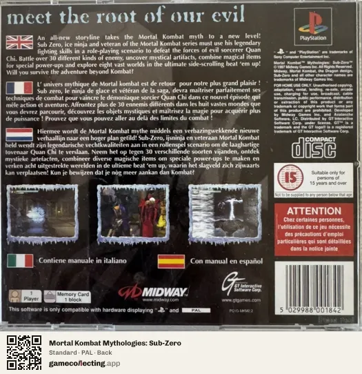 Mortal Kombat Mythologies: Sub-Zero PlayStation, PAL box back