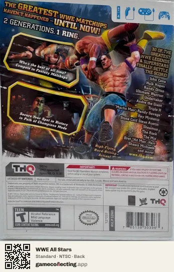 WWE All Stars Nintendo Wii, NTSC box back