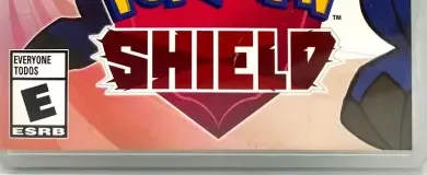Pokémon Shield, the ESRB box on its front