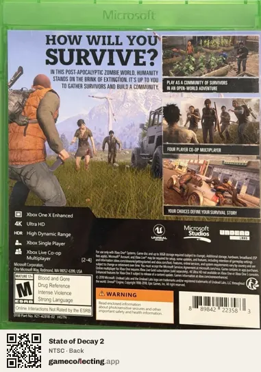 State of Decay 2 Xbox One, NTSC box back