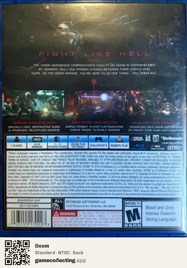 Doom PlayStation 4, NTSC box back