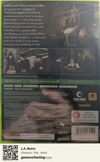 L.A. Noire Xbox 360, PAL box back