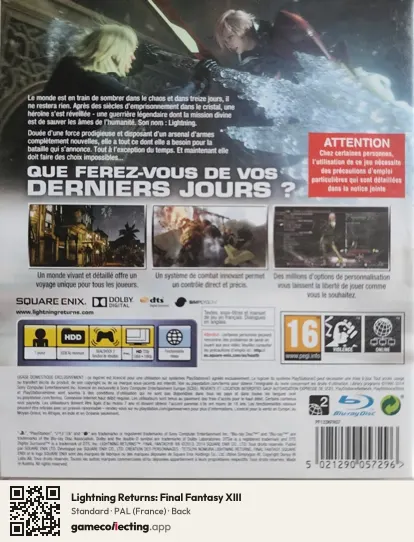 Lightning Returns: Final Fantasy XIII PlayStation 3, France box back