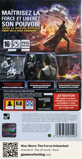 Star Wars: The Force Unleashed PlayStation Portable, France box back