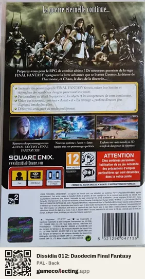 Dissidia 012: Duodecim Final Fantasy PlayStation Portable, PAL box back