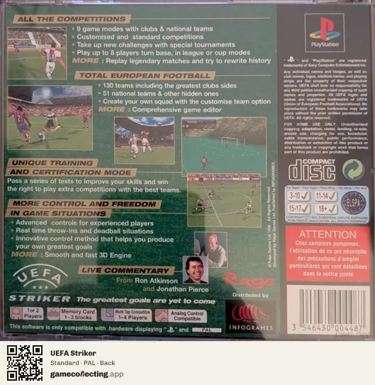 UEFA Striker PlayStation, PAL box back