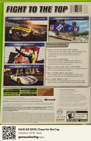 NASCAR 2005: Chase for the Cup Xbox, NTSC box back
