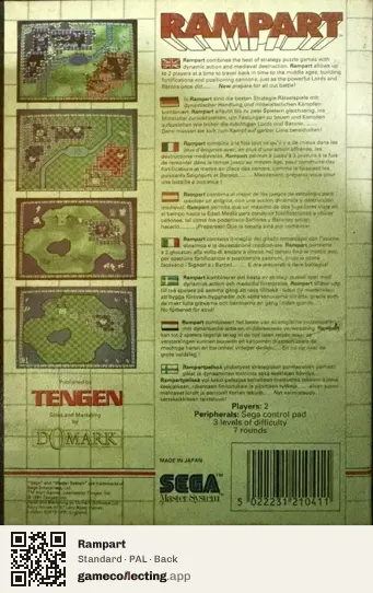 Rampart Sega Master System, PAL box back