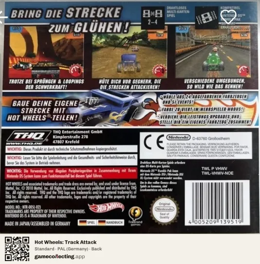 Hot Wheels: Track Attack Nintendo DS, Germany box back