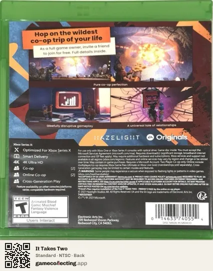 It Takes Two Xbox Series X, NTSC box back