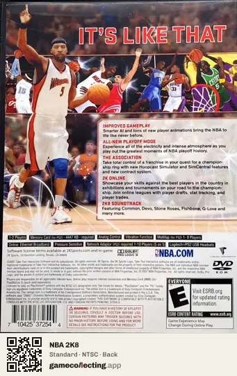 NBA 2K8 PlayStation 2, NTSC box back