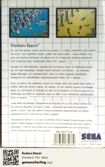 Enduro Racer Sega Master System, PAL box back