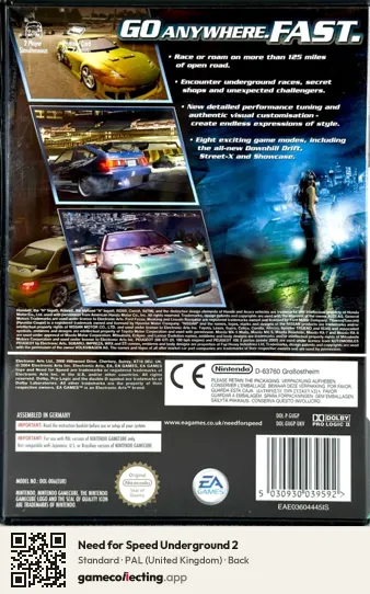 Need for Speed Underground 2 Nintendo GameCube, United Kingdom box back