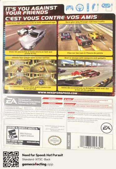 Need for Speed: Hot Pursuit Nintendo Wii, NTSC box back