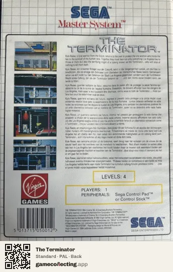 The Terminator Sega Master System, PAL box back