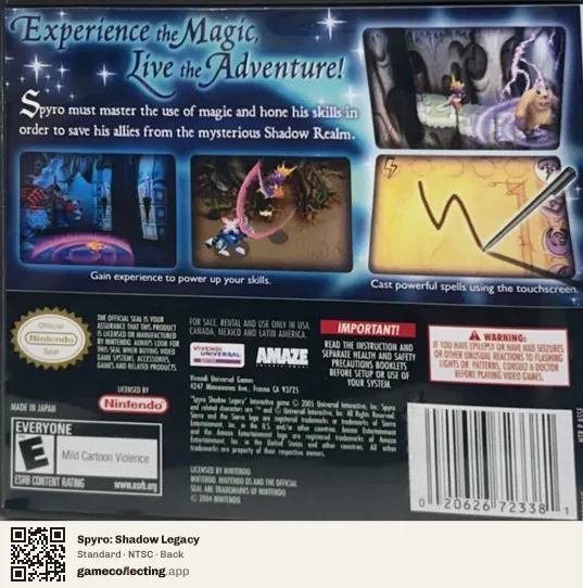Spyro: Shadow Legacy Nintendo DS, NTSC box back