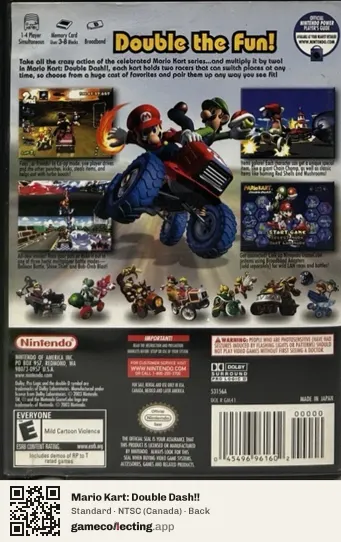Mario Kart: Double Dash!! Nintendo GameCube, Canada box back