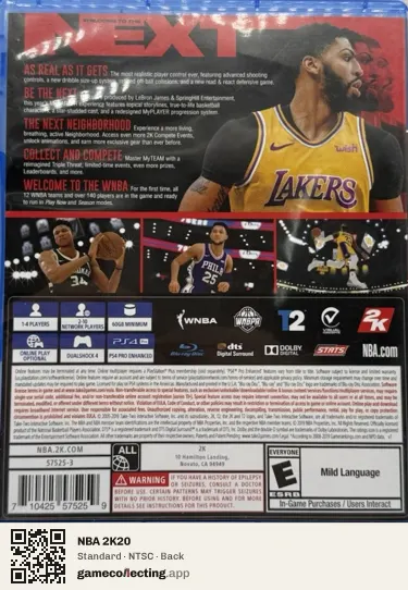 NBA 2K20 PlayStation 4, NTSC box back