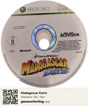 Madagascar Kartz Xbox 360, PAL disc