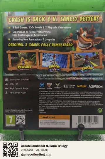 Crash Bandicoot N. Sane Trilogy Xbox One, PAL box back