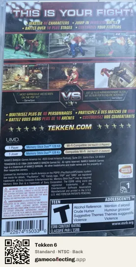 Tekken 6 PlayStation Portable, NTSC box back