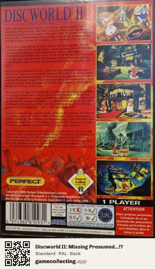 Discworld II: Missing Presumed...!? Sega Saturn, PAL box back