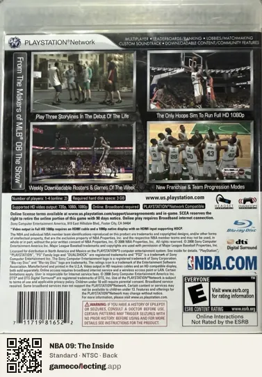 NBA 09: The Inside PlayStation 3, NTSC box back