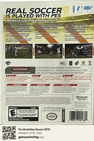 Pro Evolution Soccer 2013 Nintendo Wii, NTSC box back