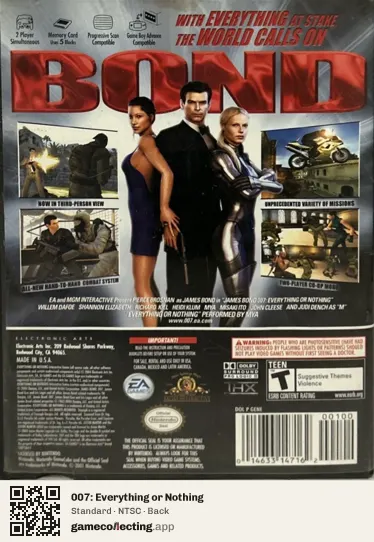 007: Everything or Nothing Nintendo GameCube, NTSC box back