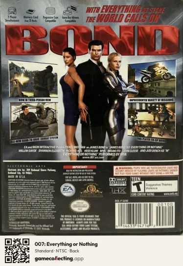 007: Everything or Nothing Nintendo GameCube, NTSC box back