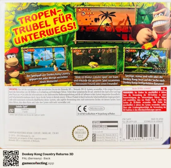 Donkey Kong Country Returns 3D Nintendo 3DS, Germany box back