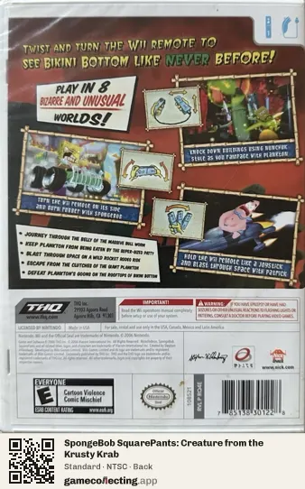 SpongeBob SquarePants: Creature from the Krusty Krab Nintendo Wii, NTSC box back