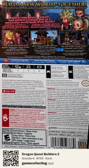 Dragon Quest Builders 2 Nintendo Switch, NTSC box back