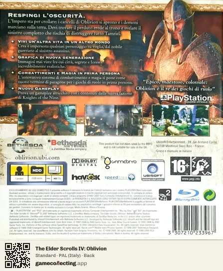 The Elder Scrolls IV: Oblivion PlayStation 3, Italy box back
