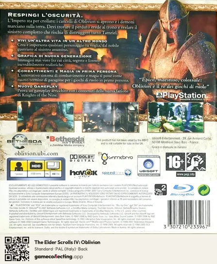 The Elder Scrolls IV: Oblivion PlayStation 3, Italy box back