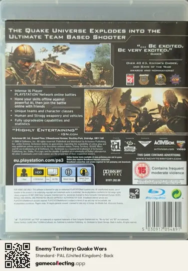Enemy Territory: Quake Wars PlayStation 3, United Kingdom box back