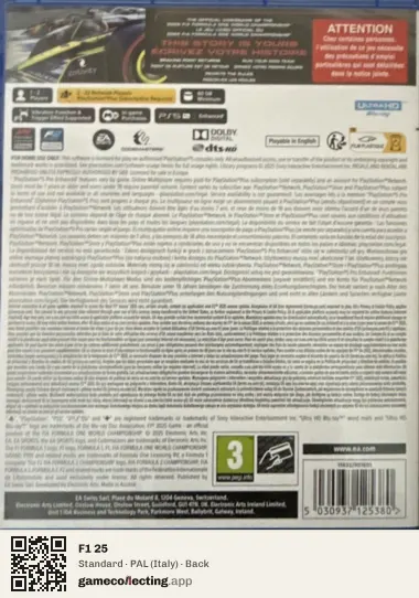 F1 25 PlayStation 5, Italy box back