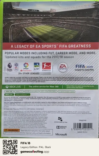 FIFA 18 Xbox 360, PAL box back