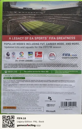 FIFA 18 Xbox 360, PAL box back