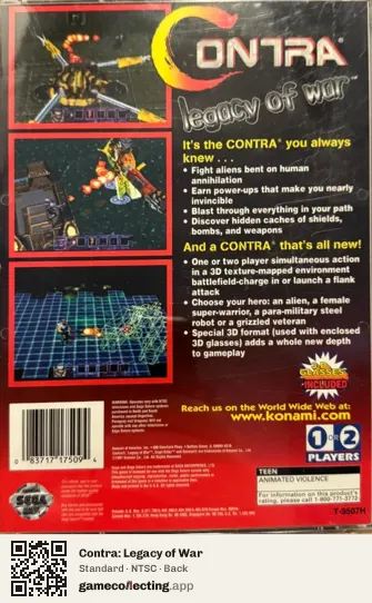 Contra: Legacy of War Sega Saturn, NTSC box back