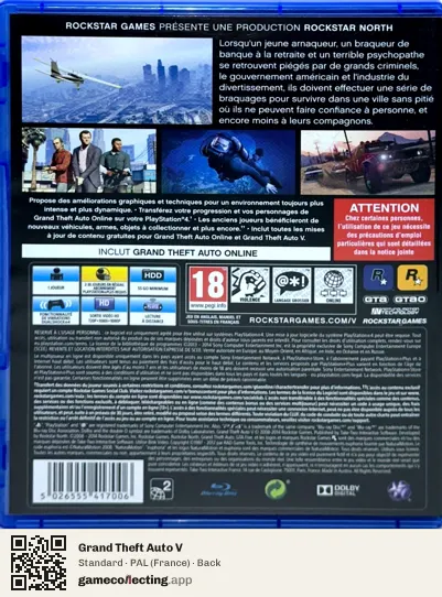 Grand Theft Auto V PlayStation 4, France box back