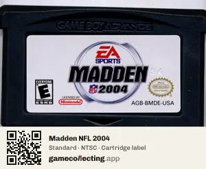 Madden NFL 2004 Game Boy Advance, NTSC cartridge label