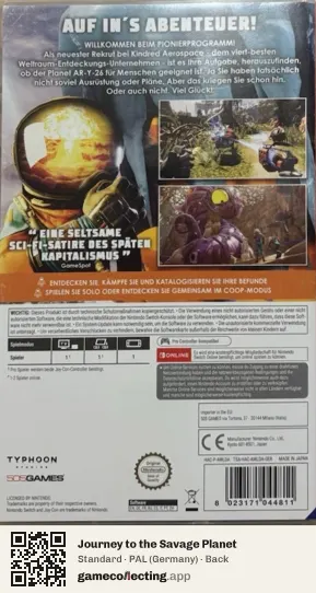 Journey to the Savage Planet Nintendo Switch, Germany box back
