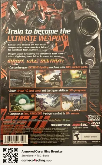 Armored Core: Nine Breaker PlayStation 2, NTSC box back